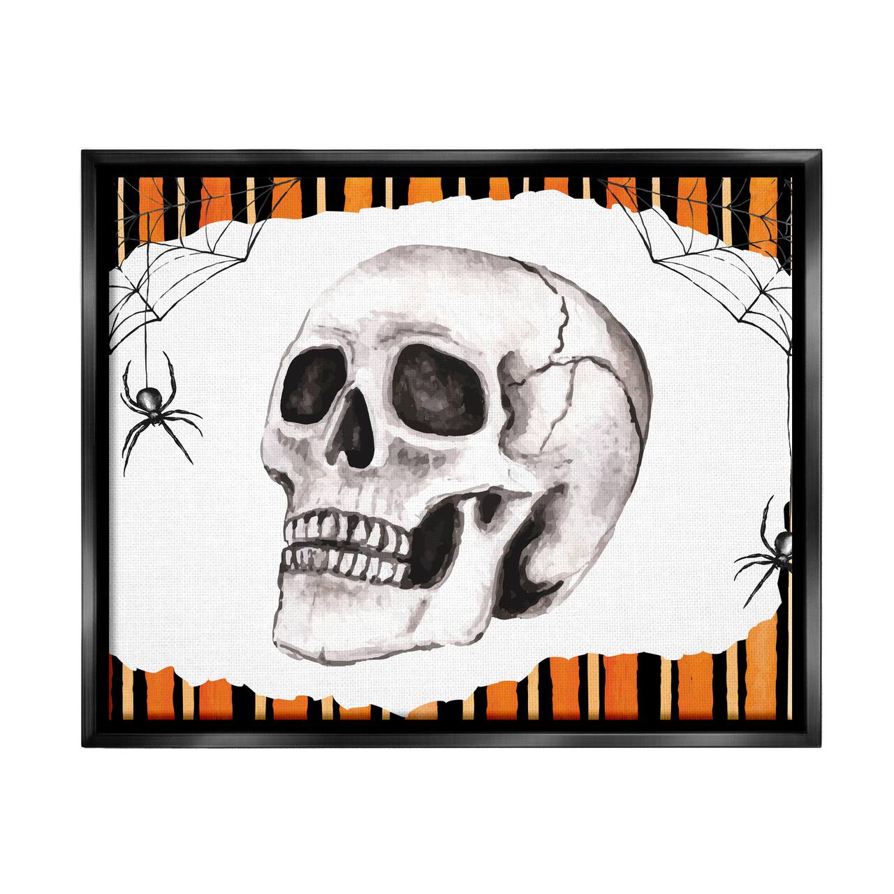 Stupell Industries Orange & Black Striped Skull Framed Floater Canvas Wall Art